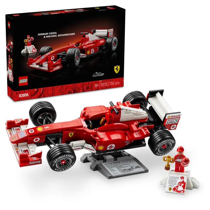 LEGO Icons Ferrari F2004 y Michael Schumacher - Kit Coche Carreras F1 con Minifigura y Base