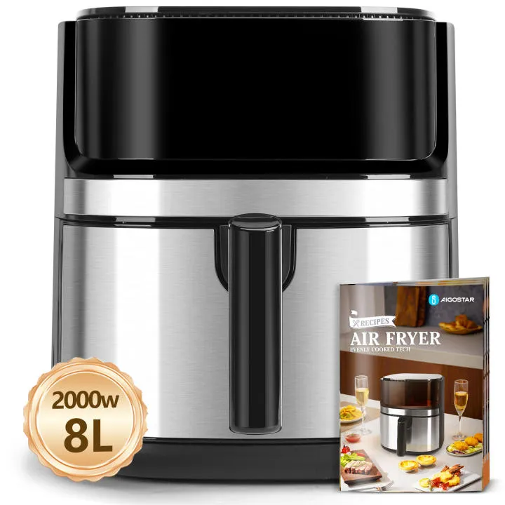 AIGOSTAR Freidora de Aire Electrónica 8L con Ventana y Doble Elemento Calefactor