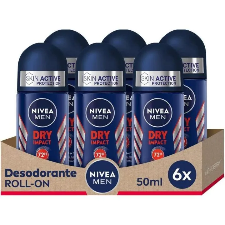 NIVEA MEN Roll-on Dry Impact Desodorante 50ml - Pack de 6 Unidades