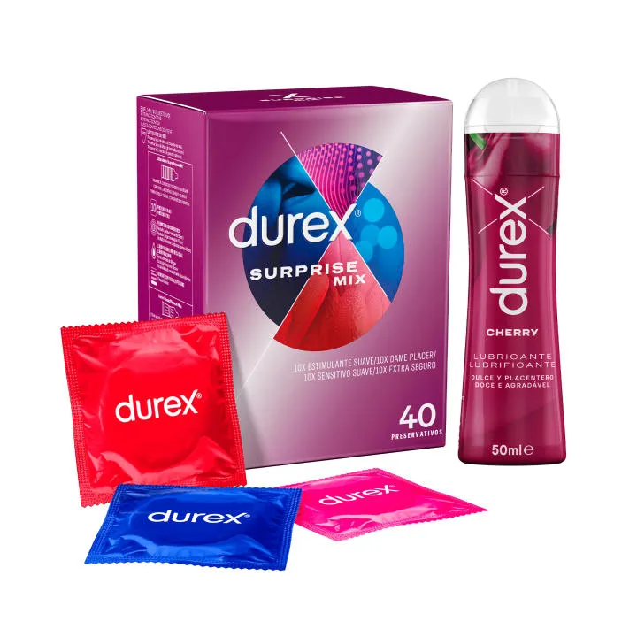 Durex Surprise Mix: 40 Condones Surtidos + Lubricante Cherry 50ml