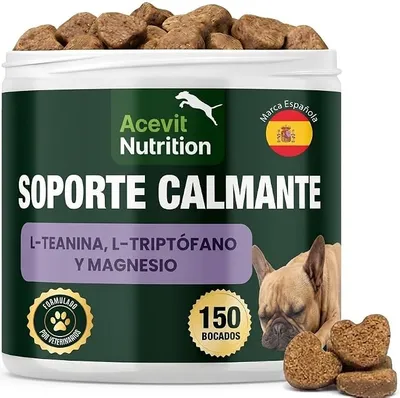Calmantes Perros, 150 uds, 100% Natural, Antiestrés y Ansiedad - Relajante Natural para Ruidos, Viaje, Estrés y Separación - Fórmula Veterinaria con L-Triptófano, L-Teanina, Magnesio y Manzanilla