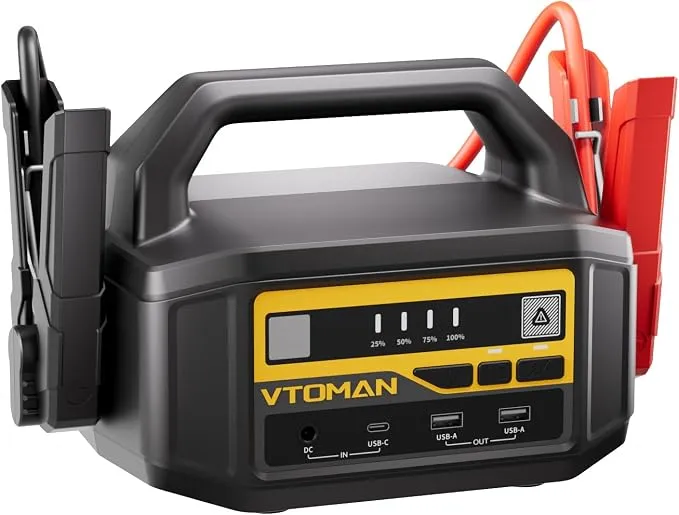 VTOMAN V-Truck: Arrancador Portátil 6000A 12/24V 36400mAh con Carga Rápida 145W