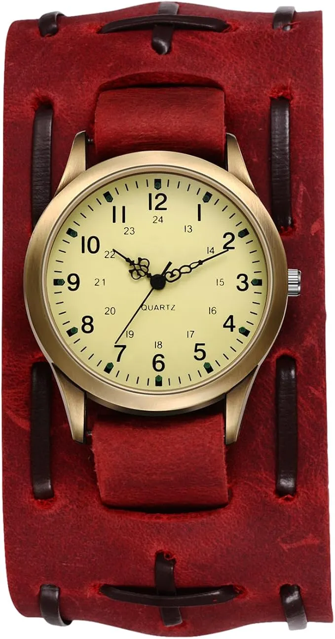 OIDEA Reloj Analógico Steampunk con Correa de Cuero Genuino
