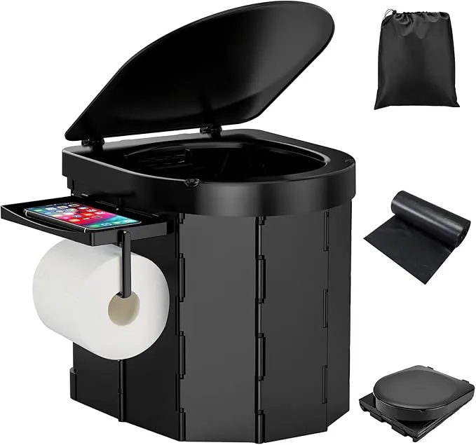 WADEO Inodoro Portátil Plegable para Acampar - Hasta 180kg con Soporte Móvil