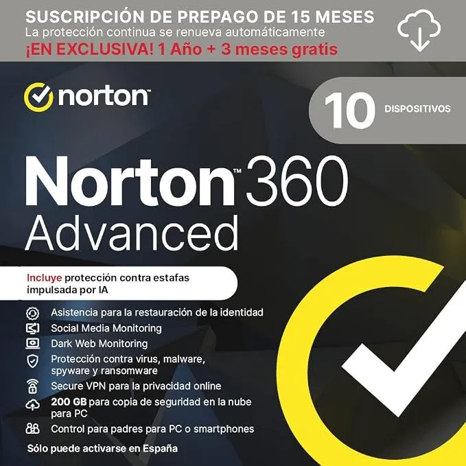 Norton 360 Advanced 2026: Protección Total para 10 Dispositivos con VPN y Monitoreo Avanzado