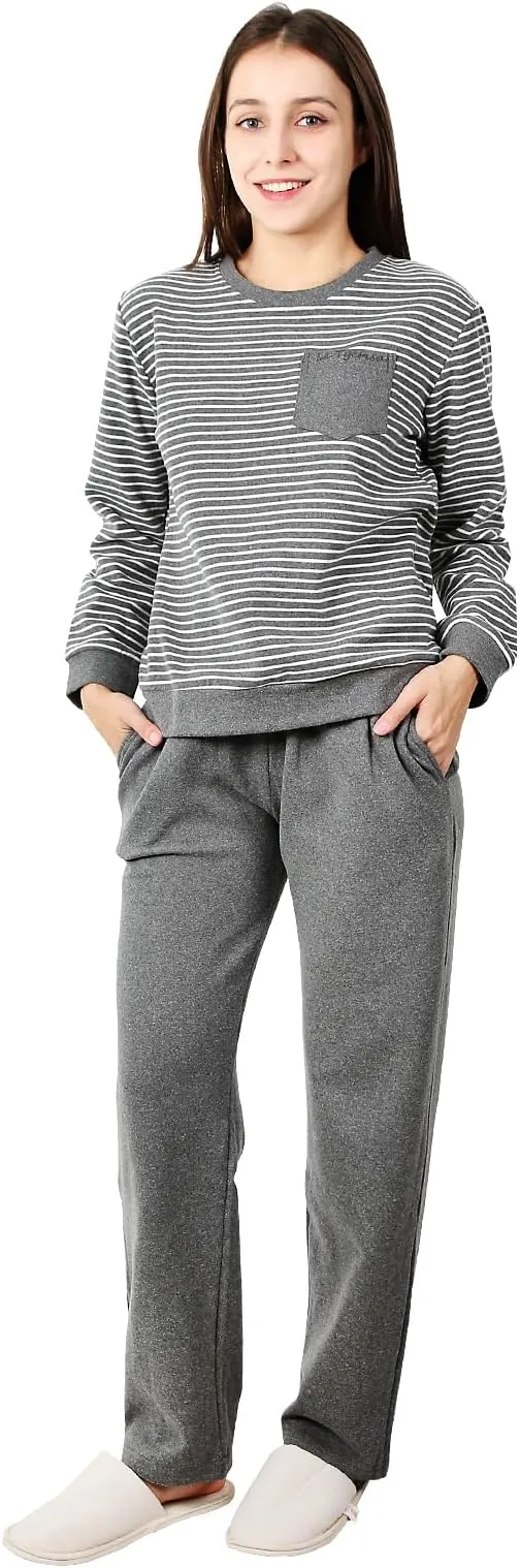 Conjunto de Pijama de Invierno a Rayas para Mujer Occientec - Cálido y Suave con Bolsillos
