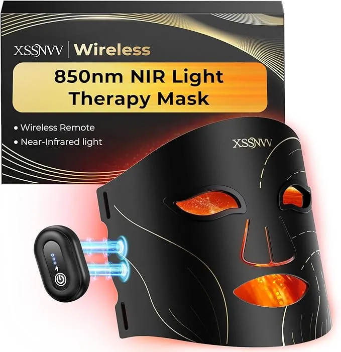 XSSNVV Máscara LED Facial Inalámbrica Recargable, Mascarilla Led de Silicona Flexible con 4 Modos de Luz, 850 nm Infrarrojo Cercano, 272 LEDs, Incluye Protectores Oculares para Cuidado Facial, NVV03