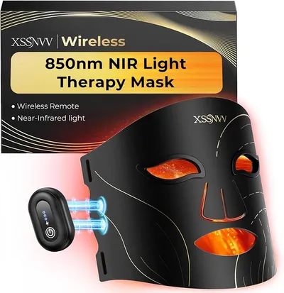 XSSNVV Máscara LED Facial Inalámbrica Recargable, Mascarilla Led de Silicona Flexible con 4 Modos de Luz, 850 nm Infrarrojo Cercano, 272 LEDs, Incluye Protectores Oculares para Cuidado Facial, NVV03