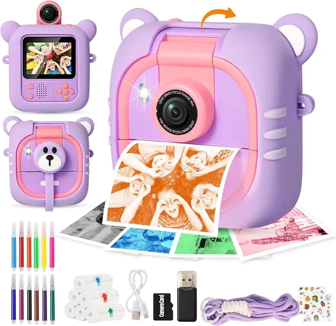 Cámara de Fotos Instantánea Infantil ARNSSIEN con Lente 180° y Pantalla 2,4"