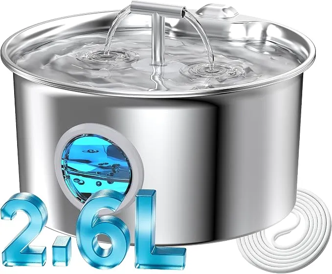 Fuente de Agua para Gatos de Acero Inoxidable: Fuente de Agua para Gatos - Fuente de Agua para Gatos de Interior - Cuenco Dispensador Automático de Agua para Mascotas