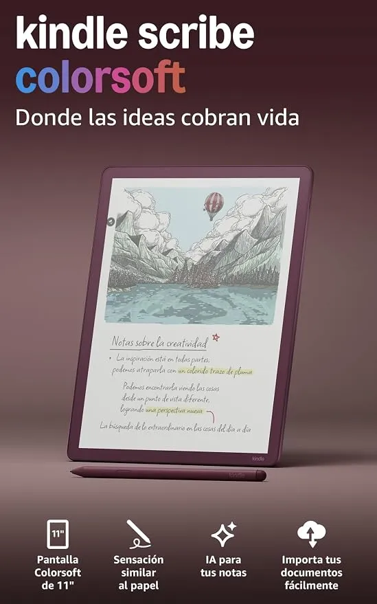 Amazon Kindle Scribe Colorsoft 64GB Granate - Pantalla a Color 11" y Escritura Integrada