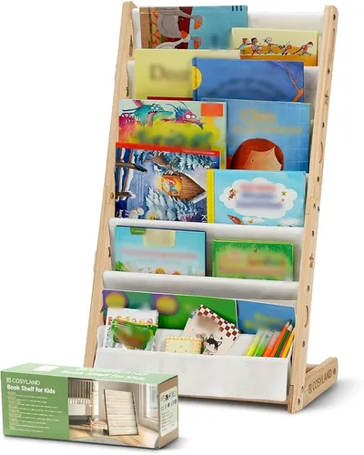 COSYLAND Librería Infantil de 7 Niveles, Estantería para Niños, Organizador de Libros para Dormitorio Infantil, Guardería o Sala de Juegos, Ahorro de Espacio, Natural/Mediano