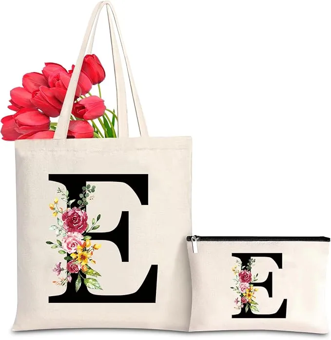 Bolso Tote de Mujer con Inicial y Flores - Letras Personalizadas