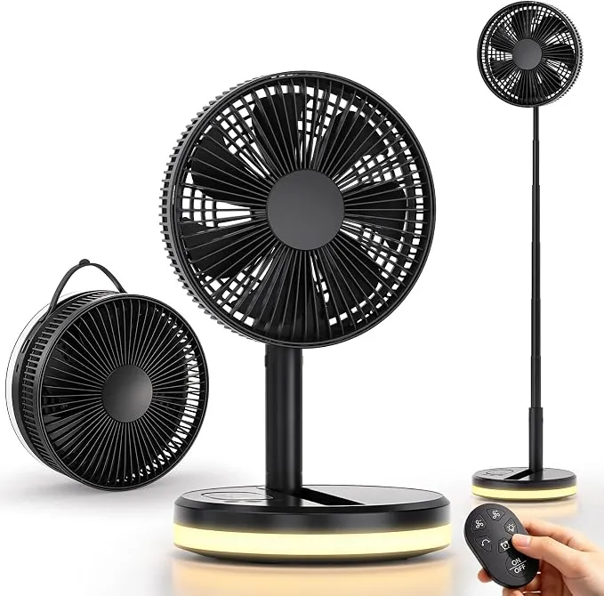 Ventilador de Pie Portátil Plegable Oscilante con Batería Recargable USB C y Control Remoto