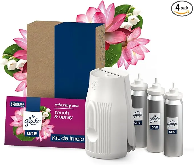 Pack Ambientador Glade ONE Touch & Spray Relaxing Zen con 4 Cápsulas