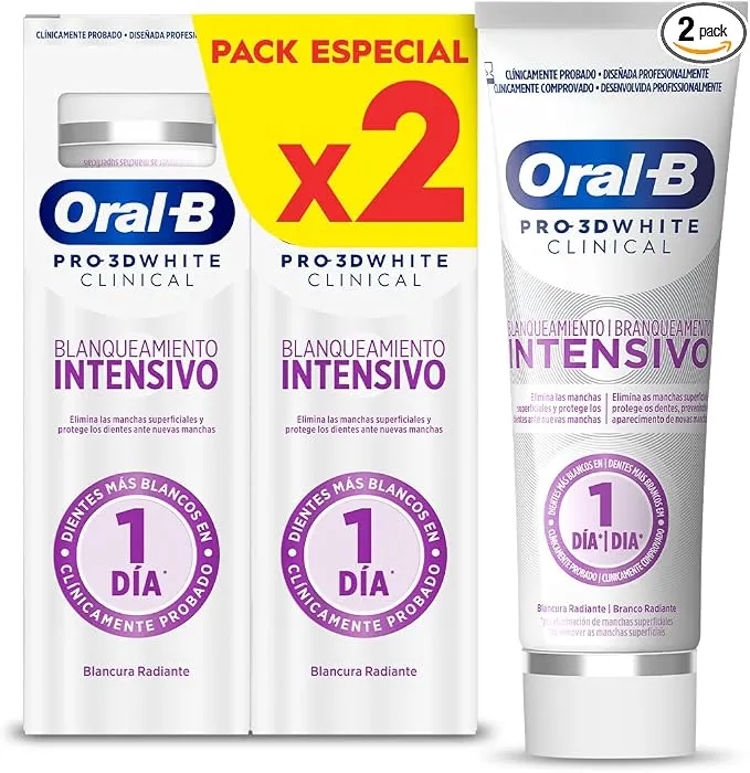 Pack 2x Pasta Dental Blanqueante OralB Pro 3D White Clinical