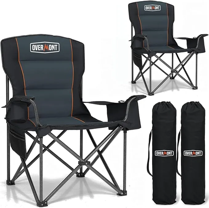 2 Sillas Camping XL Plegables OVERMONT con Respaldo Alto y Bolsa Térmica
