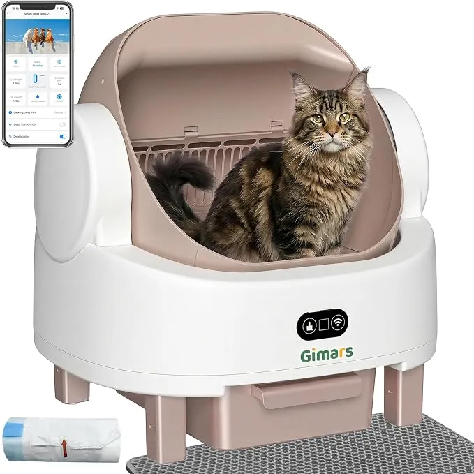 Caja de Arena Autolimpiable Gimars con Control Móvil para Gatos Mayores