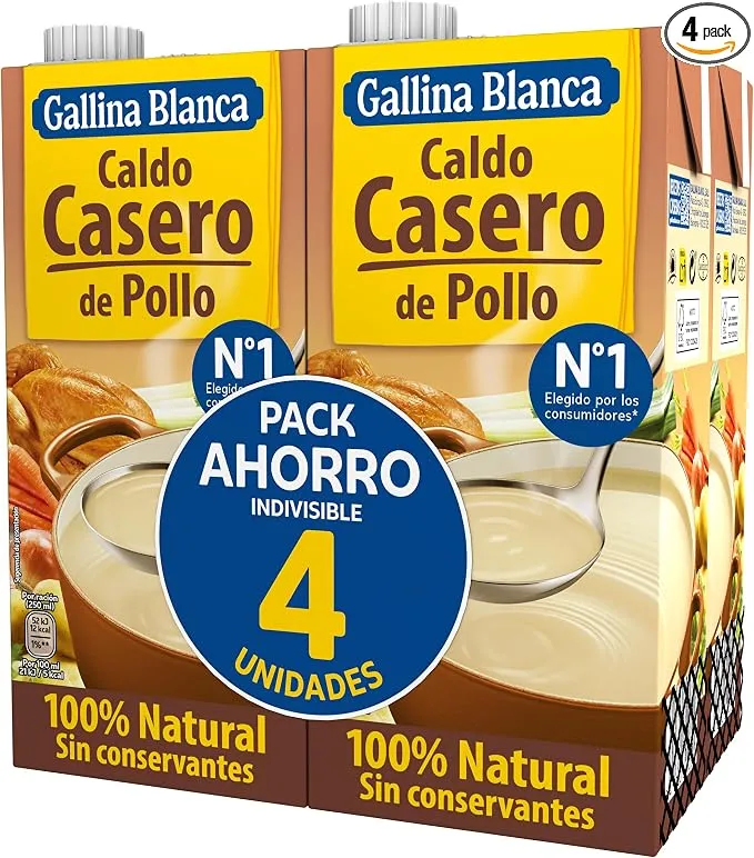 Gallina Blanca Caldo Casero de Pollo 1L (Paquete de 4)
