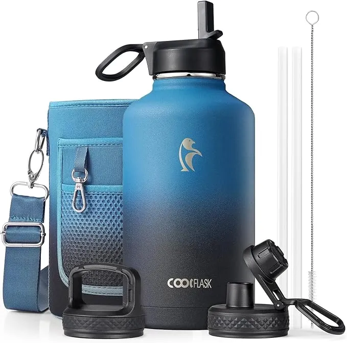 Botella de Agua Isotérmica Coolflask de 2L con Pajita y 3 Tapas
