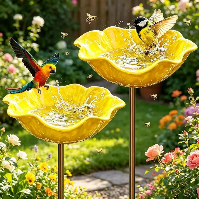 Bebedero y Comedero Metálico para Pájaros de Exterior con Dos Piezas