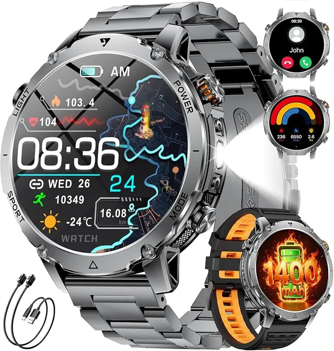 Reloj Inteligente Hombre Militar con Llamadas Bluetooth y 1400mAh