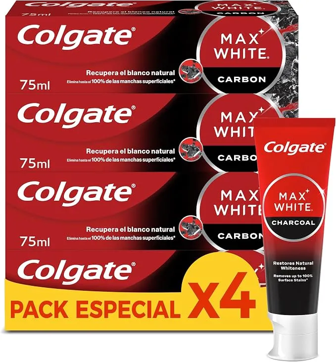 Pack Colgate Max White Carbón Pasta de Dientes 4x75ml