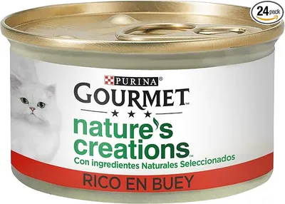 Purina Gourmet Nature's Creations Comida Húmeda Natural para Gato con Buey, 24 latas de 85g