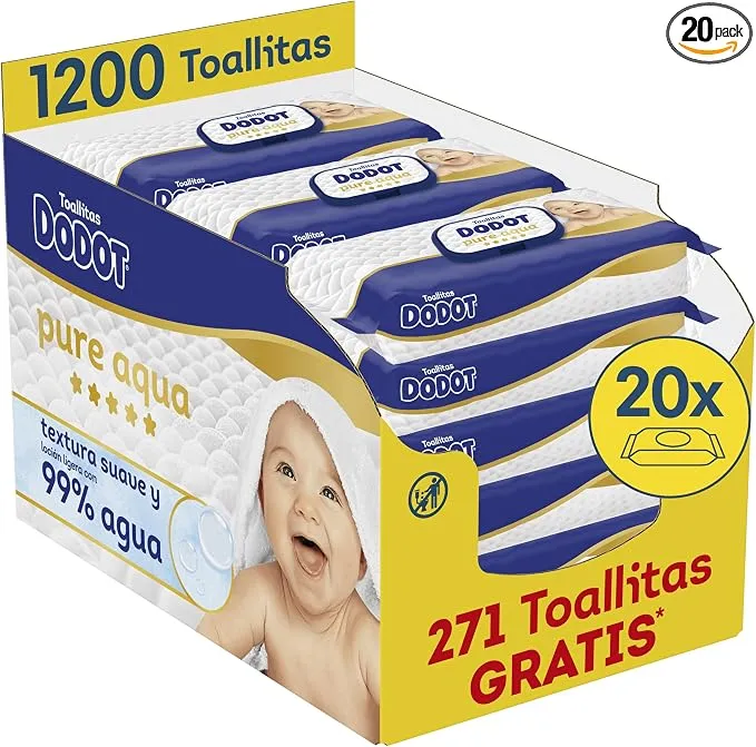 Dodot Pure Aqua Toallitas para Bebé con Textura y Loción de Agua (1200 Unidades)