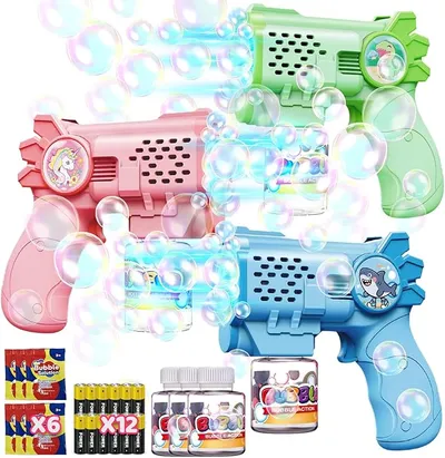 Tecnock Pack de 3 Pistolas de Burbujas Automáticas para Niños, 12 Pilas AA Incluidas